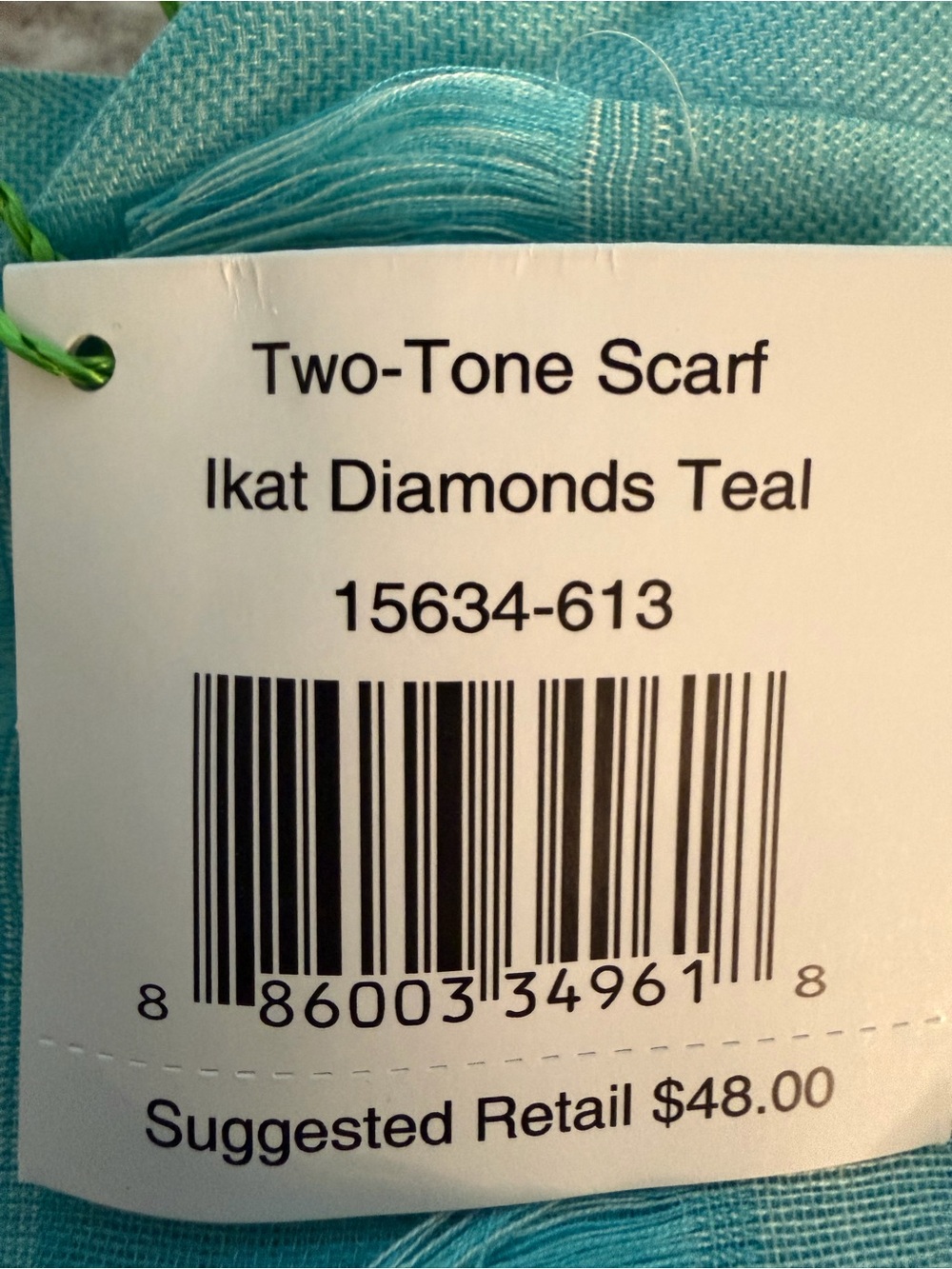 NWT Vera Bradley Two-Tone Scarf Ikat Diamonds Teal Retired $48 - Picture 2 of 2